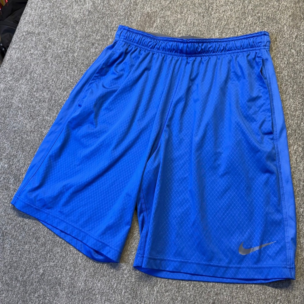 Nike Dri-FIT Mens Blue Diamond Grid Athletic Basketball Shorts 404103-493 Large